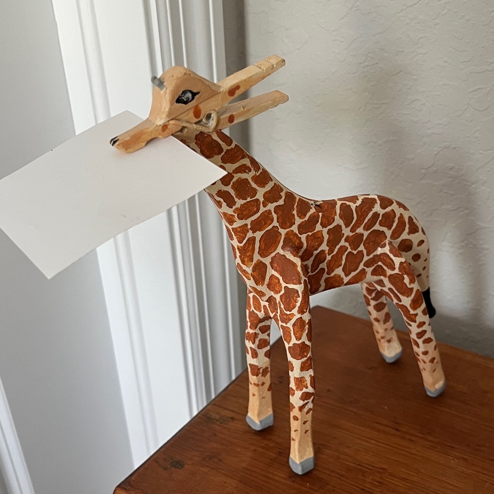 Hand-Painted Wooden Giraffe paper holder Figurine in Tan and Brown